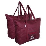 Heart Home Kuber Industries Shopping Bag|Folding Travel Bag|Polyester Shopping Bag for Grocery|Carrying Bag With Front Small Pocket|Pack of 2 (Maroon)