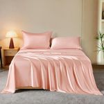 THXSILK Luxury Mulberry Silk Bed Sheets Set - 4pcs Silk Sheets Set 16" Deep Pocket - 1 Fitted Sheet, 1 Flat Sheet, 2 Silk Pillowcases with Zipper Closure - Full, Charming Pink