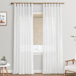 White Linen Curtains 84 Inches Long,Light Filtering Boho Farmhouse Semi Sheer Curtains for Bedroom Living Room 2 Panels Set,Back Tab Hooks Pleated