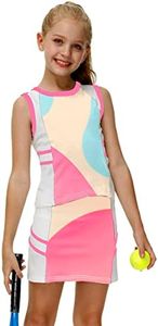 AOBUTE Girls Tennis Golf Outfit Tank Top and Skirt with Shorts Set 4-12 Years, Gradient Pink, 11-12 Years