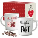 Triple Gifffted Funny Couples Gifts Heart and Fart Coffee Mugs for Anniversary Christmas Day, Engagement Gag Gift idea, Girlfriend Boyfriend Parents His Hers, Mom and Dad, Mr Mrs, Ceramic, 380ML