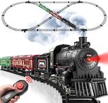 Hot Bee Train Set, Remote Control Train Toys w/Luxury Track & Glowing Passenger Carriages, Metal Electric Trains w/Smoke, Light & Sound, Toy Train Set for 3 4 5 6 7+ Years Old Boys Birthday Gifts