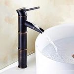 ZGRK Black Brass Waterfall Bathroom Sink Faucet Vessel Tall Bamboo Water Tap Retro Single Hole Basin Faucets,ZJP03-B