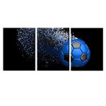 Jingtao Art Blue Soccer Football Canvas Wall Art Prints Wrapped on Frames 3 Pieces for Boys Kids Room Decoration Ready to Hang,12x16inchx3 (Blue)