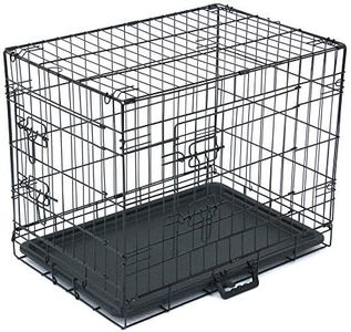 Cage Chien Pliable, Chenil pour Chien avec Cloison, bac en Plastique et 2 Portes, M (60,5 x 44 x 49,5 cm), Cage de Transport Chien, Lapin, Chiot et Animaux Domestique, en Metal, Noir
