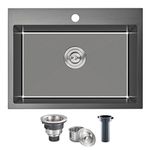 TSIBOMU 22 x 18 inch Drop-in Kitchen Sink, Single Bowl Single Hole 304 Stainless Steel Topmount Kitchen Sink, Black