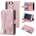 UEEBAI Wallet Case for iPhone 6 Plus iPhone 6S Plus, Retro 9 Card Holder Slots Zipper Pocket Handbag Case PU Leather Magnetic Closure Kickstand with Wrist Strap TPU Shockproof folio Case - Rose Gold