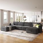 HONBAY Modular Sectional Sofa with Storage, U Shaped Convertable Sectional Couch with Wide Chaise, Deep Seat Modular Sectional Sofa with Ottoman, Dark Grey