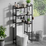 Furnulem Bathroom Black Over The Toilet Storage Rack, Waterproof 7 Tier Rattan Space Saver Shelf, Adjustable DIY Installation Over The Toilet Organizer, Multifunctional Above Toilet Storage