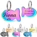 Anavia Small Size Dog Cat ID Tags, Small/XS Personalized Color Plated Stainless Steel Puppy Kitten Name Tags, Customized Engraved Nameplate Pet Collar Tag (Rainbow, Fish)