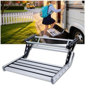 Qxcynb Single -Tier Rv Steps Manual Retractable RV Step Aluminum Folding Camper Stairs 440 lbs Non-Slip Pedal for Caravans Trailer (Sliver)