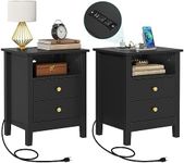 YITAHOME Nightstand with Charging Station, Night Stands with 2 Drawers for Bedroom, Modern Bedside Table End Side Table with USB Ports and Outlets, Set of 2, Black