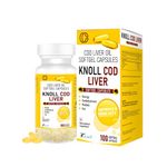 Knoll Healthcare Cod Liver Oil 100 softgel Capsules With Natural Omega 3, Natural EPA & DHA |Vitamin D & A | For Immune Health, Healthy Heart, Brain, Eyes, Joints & Muscles- Pack of 100 Capsules