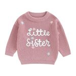 Sister Matching Fall Winter Outfit Clothes Big Sister Jumper Little Sister Sweater Toddler Baby Girl Knitted Pullover Top (Rose Pink Little Sister, 0-3 Months)