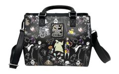 Loungefly Disney The Nightmare Before Christmas Allover Print Crossbody Satchel Handbag Purse, Black, M