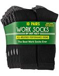 HOT FEET 10 pack Men’s Crew Work Outdoor Socks, Moisture Wicking Cotton Blend, Cushioned Foot, Reinforced Heel and Toe, sizes 10–13 Black