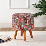 NACIA Printed Ottoman Upholstered Foam Cushioned Pouffes Puffy Stool for Living Room Sitting Muddha Wooden Velvet Pouf Stool for Foot Rest, Home Decor Dressing Table Stool, 16x16x17 Inches, Multii