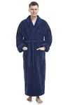 Arus Men's Fleece Robe, Long Shawl Turkish Bathrobe, Navy Blue, XXL