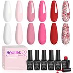 Beetles Gel Nail Polish Set -6 Colors Pink Rose Red Spring Summer Nail Gel Kit Fall in Love Collection Glitter Pink Valentine's day Nails Gifts for Women Girlfriend Soak Off LED Nail Lamp Manicure Kit