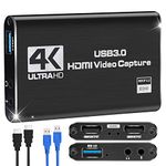 Capture Card, Video Capture Card 4K 1080P 60FPS, HDMI Capture Card Switch, Game Capture Card USB 3.0 for Live Streaming Video Recording, Screen Capture Device Work with PS4/PC/OBS/DSLR/Camera