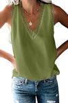 BLENCOT Womens 2024 Summer Casual Lace Tank Tops V Neck Loose Fit Flowy Sleeveless Shirts Blouses Office Olive Green M