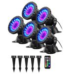 Lychee Submersible LED Pond Lights & Timing Remote Control, Amphibious Spotlight 36LED Waterproof IP68 Landscape Lamp for Underwater Fountain Fish Pond Garden Swimming Pool Aquarium Lighting(Set of 5)