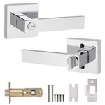 Probrico Square Privacy Door Lever with Lock Bathroom Door Knob Lock Polished Chrome