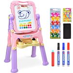 Kids Folding Double Sided Magnetic Drawing Board Easel with Accessories - Colour Chalk, Eraser (Pink)