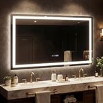 Tangkula 45" x 28" LED Bathroom Mirror, Wall Mounted Round Mirror w/ 3-Color Dimmable Lights, Time/Temp Display, Anti-Fog & Memory Function, Frameless Circle LED Lighted Mirror