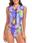 RELLECIGA Women's Purple Leopard Sleeveless One Piece Swimsuit Surfing Rash Guard Bathing Suit Size XX-Large