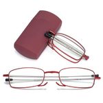 VEVESMUNDO Blue Light Blocking Folding Reading Glasses Portable Compact Small Slim Reader in Tube Case (Red, +2.5)