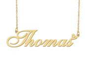 18k Gold Plated Thomas Name Necklace Heart Charm Pendant Stainless Steel Graduation Jewelry for Womens Teens 16"