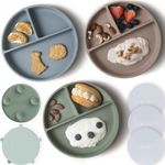 Moonkie Suction Plates for Baby | 100% Silicone BPA-Free Baby Plates with Lids and Food Cover | Divided Design | Microwave and Dishwasher Safe | Toddler Plates 3 Pack