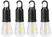 Groeien Pack of 4 Rechargeable,Camping Gear Accessories,Vintage Light Bulbs Dimmable 3 Way LED Light Bulb Camping Lantern with Hook for Camping, Hiking, Backpacking, Emergency Outage (4, Oval)