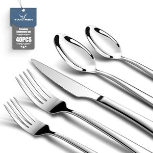 TAN REN Silverware Set for 8, 40-Piece Stainless Steel Flatware Sets