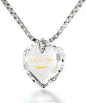 NanoStyle Anniversary Necklace I Love You Infinity Symbol Tiny Heart Pendant Birthday Gift Inscribed in Pure Gold on Romantic Heart-Shaped Cubic Zirconia Gemstone, 18" 925 Sterling Silver Chain,