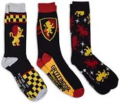 Harry Potter Gryffindor Ravenclaw Slytherin Hufflepuff House Men's Crew Socks 3 Pair Pack (Red), Red, Large