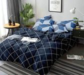 THE HOME STYLE Super Soft Glace Cotton King Size AC Comforter ll Blanket ll Duvet with 1 King Size Elastic Fitted Bedsheet 72"x78" Inch and 2 Pillow Cover (Pack of 4, Navy Blue Lines)