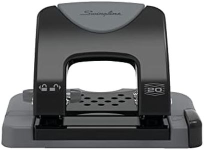 Swingline 2 Hole Punch, 20 Sheet Capacity Hole Puncher, Paper Punch, SmartTouch Low Effort Comfort Handle, Alignment Guide, Black & Gray (74135)