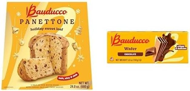 Bauducco Classic Panettone 24oz & Chocolate Wafer Cookies 5oz – Soft Italian Bread with Candied Fruit & Raisins, Crispy Chocolate Wafers, Traditional Holiday Treats