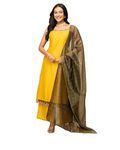 FIORRA Women's Yellow Silk Blend Straight Kurta With Palazzo And Dupatta, Yellow, Medium