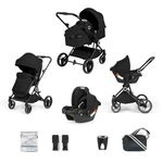 Ickle Bubba Atom 3-in-1 Travel System – Lightweight & Compact Pram, Pushchair & Astral Car Seat in One, Lie-Flat from Birth to 22kg, Complete Newborn Bundle. (Black)