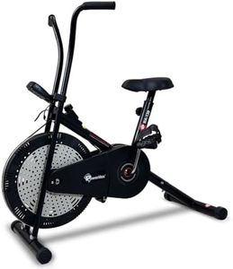 PowerMax Fitness BA-130 Air Bike Exercise Cycle for Home-Gym Workout with 1.5kg Fly wheel, Non-Slip Pedals |Fixed Handle Gym Bike for Max user 120kg, Belt Drive, Adjustable seat-Black
