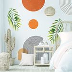 VePret Boho Mid-Century Modern Wall Decals Peel and Stick, Large Archs Sun Vinyl Wall Stickers, Removable Leaves Plants Home Decor Art for Bedroom Living Room Classroom Office