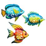 BVLFOOK Coastal Wall Décor, Ocean Sea Metal Fish Wall Décor, Hanging Wall Art Decoration for Indoor Outdoor, Beach Nautical Tropical Fish Wall Sculpture for Pool Bathroom Bedroom Patio