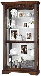 Howard Miller Hartland Curio Cabinet – Heavily Distressed Wooden Curio Cabinet Glass Display Lighted Sliding Door Mirrored Back Adjustable Glass Shelves & Antique Brass Touch Light Feature