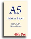 Natural Cream A5 Printer Paper - 8.3"x 5.83" - 60lb Text (90 gsm) - 100 Sheets