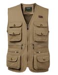 KTWOLEN Mens Fishing Waistcoat Multi Pocket Gilet Safari Sleeveless Gillette Jackets Summer Utility Vest Hiking Photography Vests Body Warmers, Khaki, 3XL