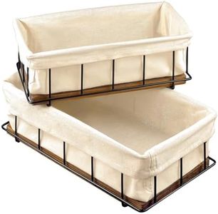 Wood and Wire Baskets with Liners for Organizing - Set of 2 Sizes - Handcrafted - Decorative Storage Bin for Bathroom, Toilet Paper Storage - New Home Gift - Walnut (11.2" L x 6" W&9.5" L x 4.8" W)
