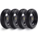 Steerling Tire Co. 13” Flat-Free Wheelbarrow Tires - Includes 4 Replacement Wheels, Cotter Pins and Washers - Easy Installation, Compatible with Gorilla Carts, Trolleys, Generators and More